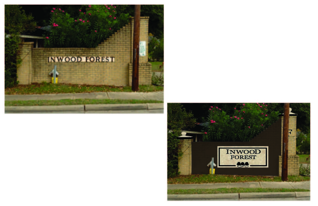 Proposed locations for new monument signs Inwood Forest Community